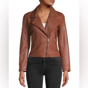 LTH JKT Soft Leather Brown Asymmetrical Zipper Front Moto Jacket EUC Size Medium